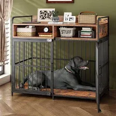 Large Dog Crate Furniture, Dog Kennel Indoor, Wood Dog Cage Table with Drawer...