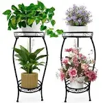 Kavlium Plant Stand Indoor Outdoor,Tall Black Metal Rustproof Stable Plant Stands,2 Tier 27.1 inch Multiple Plant Rack Holder Rack Flower Pot Stand