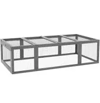 PawHut Large Wooden Rabbit Hutch Bunny Hutch Small Animal Habitat Enclosure Outdoor Run and Lockable Doors, Gray