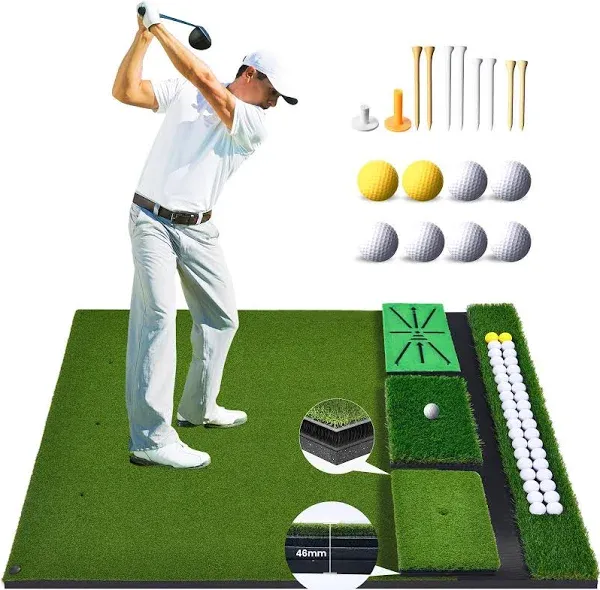 Golf Mat Set 3-In-1 Golf Hitting Mat 5X4 Ft Golf Mats Practice Indoor Outdoor Go