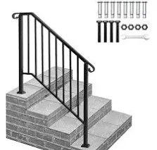 Wrought Iron Handrail Stair Rail Railing Fit 2-3 Steps Handrail Easy Install