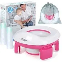 Orzbow Portable Potty for Toddler Kids Travel Potty Training Toilet Seat with Storage Bag- Foldable Potty Chair with 40pcs Travel Bags, Detachable Carry Baby Potty with Splash Guard for Toddlers(Pink)