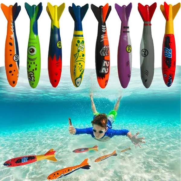 Nimjoy 8pc 5 inch Underwater Diving Torpedo Bandits Swimming Pool Toy Sharks Glides Up