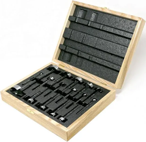 FSA-375005 16 Piece Black Shark Forstner Drill Bit Combo Set Custom Wooden Bo...