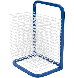 Pearington Mobile 25-Shelf Art Drying Rack for Classrooms and Art Studios, Heavy-Duty Steel Rolling Art Rack Cart with 25 Wide Shelves, Blue