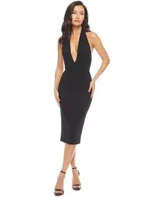 NWT Dress the Population Vanessa Plunging Halter Neckline Dress in Black