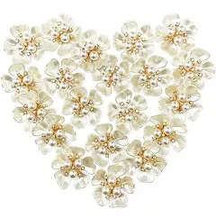 BETITETO 20Pcs Pearl Rhinestone Embellishments Flower Flatback Buttons Rhinestone Charms for Shoe Decoration Jewelry Making Clothes Brooch Wristband