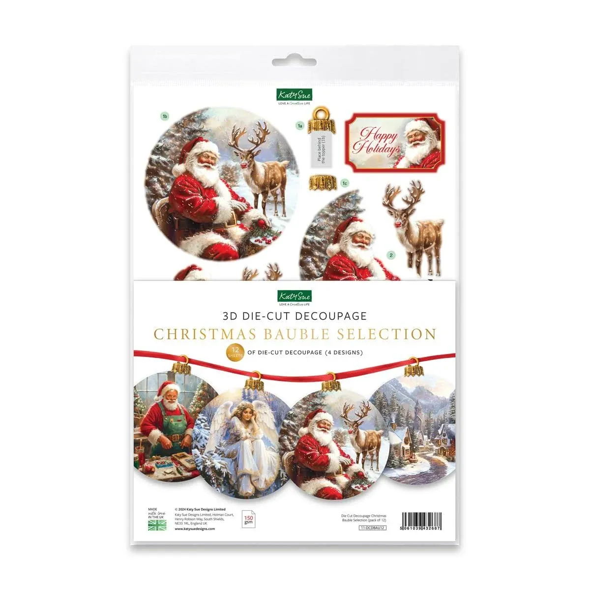 Die Cut Decoupage Christmas Bauble Selection - Pack of 12