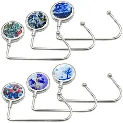 AUHOKY 6Pcs Portable Purse Hook Handbag Hanger for Table, Fashionable Silver 