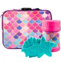 Bentology Kids Lunch Tote Set Meramaid Pink & Purple-Includes Reusable Hard Ice Pack & Stainless Steel Food Jar Thermos-Hot or Cold Food for Hours-Perfect Lunchbox Kit for Boys & Girls, Back to School