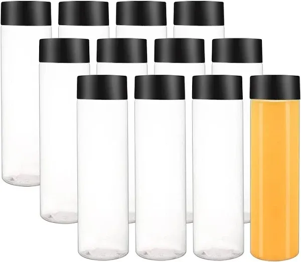 Zmybcpack 12 Pack 13.6 OZ 400 ml Clear PET Plastic Juice Bottles with Black Lids