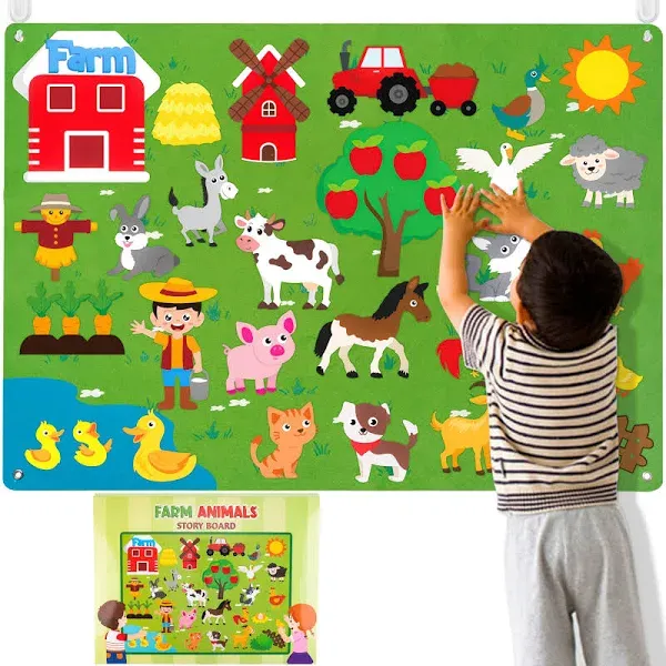 WATINC Farm Animals Felt Story Board Set 3.5ft 38pcs Preschool Farmhouse Themed Play Toy, Boy's, Size: Large