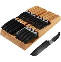 In-Drawer Knife Block with 16 Knives, Bamboo Knife Organizer for Steak Knives...