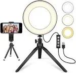 LED Ring Light 6 inch with Tripod Stand for Youtube Video and Makeup, Mini LED Camera Light with Cell Phone Holder Desktop LED Lamp with 3 Light Modes