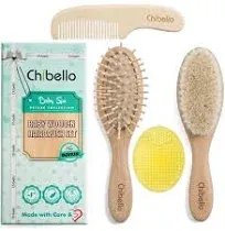 Chibello 4 Piece Wooden Baby Hair Brush and Comb Set