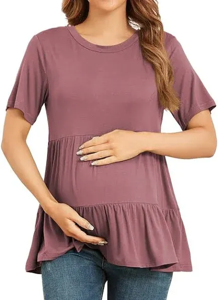 Xpenyo Women's Tiered Maternity Top Fashion Short Sleeve Casual Pregnancy Blouse Shirts