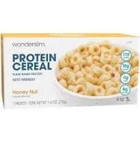 WonderSlim Protein Cereal, Honey Nut, Low Sugar, Gluten Free, Keto Friendly & Low Carb (7ct)