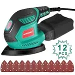 HYCHIKA Detail Sander, 14,000 OPM Compact Electric Sander Tool with 12 Pcs Sandpapers,Efficiency Dust Collection System,Suitable for Tight Spaces