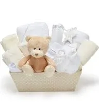 Baby Box Shop Unisex - 14 Newborn Gift Set, Neutral Basket for Baby Unisex Gift Set, Gender Neutral Baby Gift Basket - Welcome Baby Gift Basket, Baby Gift Set-Cream