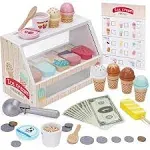 Wooden Ice Cream Counter Playset for Kids, Toddler Girl Toys Kitchen P