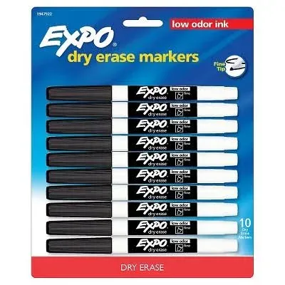 Expo Dry Erase Markers Fine Tip Low Odor Ink Black 6 Pack Fast Free Shipping