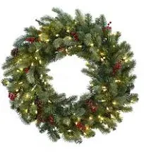 Nearly Natural Christmas Wreaths 6&#034;X2&#034;30&#034; Lighted Pine Artificial Wreath Warm