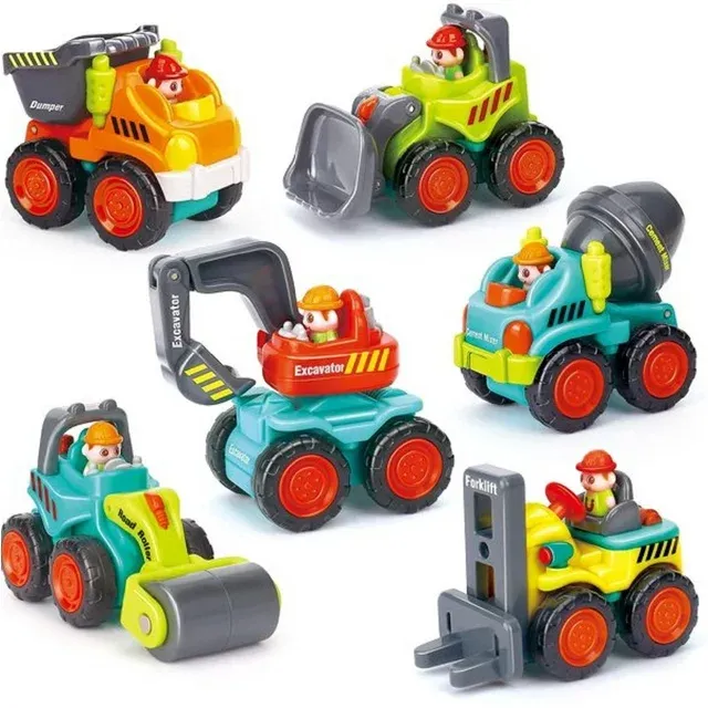 Mini Toddler Construction Vehicles Playsets - Dump Truck , Excavator, Bulldozer, Cement Mixer, Forklift, Road Roller, Size: Large