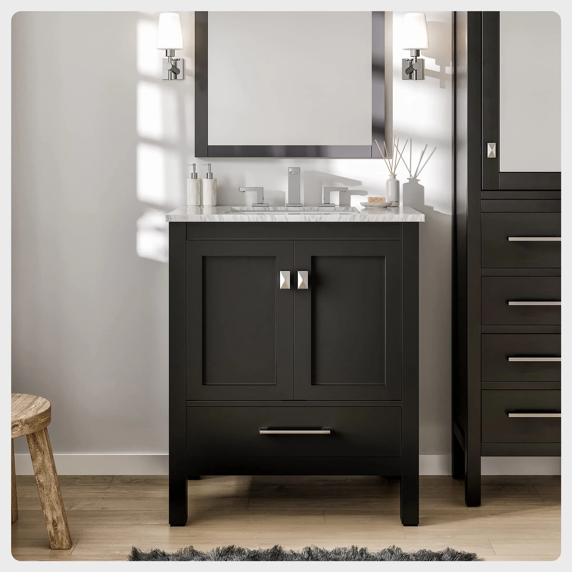 Eviva Aberdeen 30″ Transitional Bathroom Vanity w/ White Carrara Top