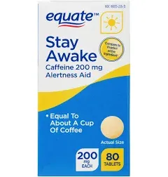 Equate Stay Awake Caffeine Alertness Aid 200 mg 80 ct Tablets