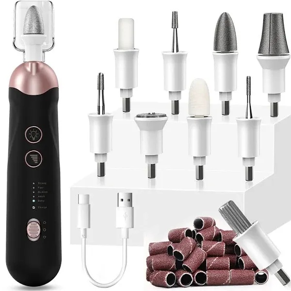 AOMEES Electric Nail File Set, Rechargeable Professional Manicure Pedicure Kit, 5 Speeds Hand Foot Care Tool for Nail Grind Trim Polish - with 100Pcs Fine Grit Nail File Sanding Tape