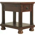 Signature Design by Ashley Porter Traditional Hand-Finished Rectangular Chair Side End Table, Dark Brown