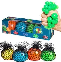 KELZ KIDZ Durable Mesh Squishy Balls Fidget Toy with Exclusive Sewn Mesh! (4 Pack Gift Pack!)