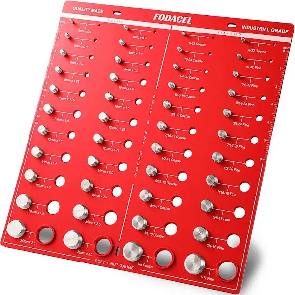 44 Nut and Bolt Thread Checker, Bolt Size and Thread Gauge Standard and Metric with 22 Standard & 22 Metric Bolt Identifying from #6-32 to 1-12" & 3mm*0.5 to 24mm*3.0（Red)