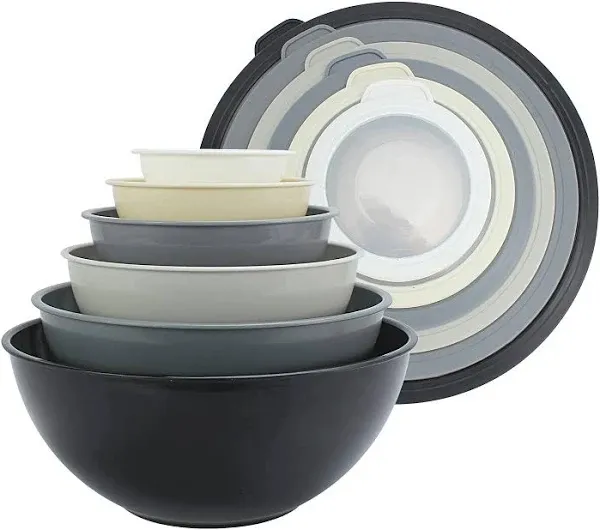 Mixing Bowls with Lids - 12 Piece Plastic Nesting Bowls Set Includes 6 Prep Bowl