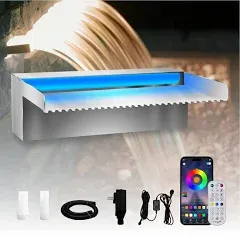 Pool Waterfall Spillway Stainless Steel Pond Fountain, APP Control Colorful L...