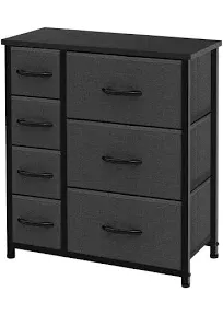 AZL1 Life Concept Vertical Dresser Storage Tower, Steel Frame, Wood Top, Easy Pull Textured Fabric Bins-Organizer Unit for Bedroom, Hallway, Entryway, Closets-7 Drawers, Black and White