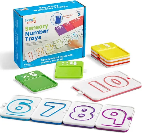 hand2mind Sensory Number Trays, Learning Numbers for Kids, Fine Motor Activities, Counting Toys for Sensory Seeking Kids, Texture Toys, Pre-Writing Skills for Toddlers, Montessori Math Materials