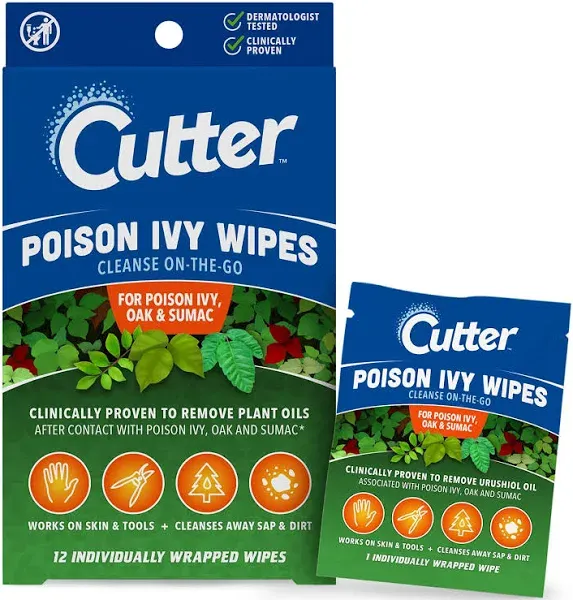 Cutter Poison Ivy Wipes, 12 Individually Wrapped Wipes per Package Pack of 2