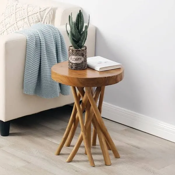 Welland 16" Teak Wood Stick Leg End Table