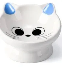 Raised Cat Food Bowl Ceramic 15° Tilted Cat Food Bowls Protect Cat's Spine Anti Vomiting Backflow Prevention Cat Bowls for Adult Cats, Kitten, and Small Dogs, White