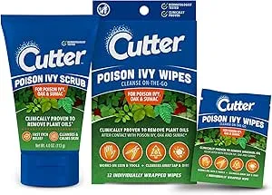 Cutter Poison Ivy Scrub and Wipes Bundle (4.0 oz + 12ct) - Fast Relief & Protection Against Poison Ivy, Oak, & Sumac - Soothing Anti-Itch Formula - Outdoor Skin Care - Perfect for Hikers and Gardeners