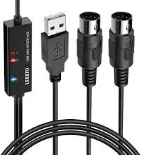 LEKATO USB MIDI Cable MIDI USB Interface with Input & Output Connecting Piano Keyboard/Synthesizer for Editing & Recording Professional MIDI Cable