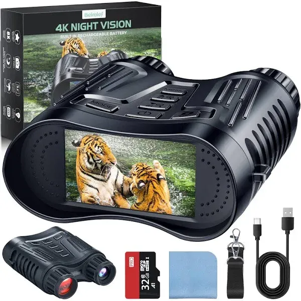 4K Night Vision Goggles Binoculars - Infrared Night Vision in 100% Darkness, 3.2'' Large Screen, 8X Digital Zoom, 32GB Card to Save Photos and Videos for Camping Hunting & Security