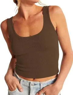 Artfish Women's Sleeveless Shirt Ribbed Fitted Scoop Neck Basic Long Crop Tank Top V Notch