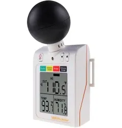 Wearable 2-in-1 WBGT + HI Heat Index Checker Wet Bulb Globe Temperature Heat Stress Meter Air Globe Temperature Humidity Tester with Dangerous Level Indicator Audible Alarm