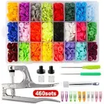 460 Sets 24Color Cenoz Snap Plastic Fasteners Button with Pliers Tool, T5 Resin Plastic Button Sewing Fasteners Punch Poppers No Sew Buttons for