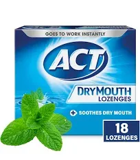 ACT Dry Mouth Lozenges With Xylitol 18 Count (Pack of 6) Soothing Mint