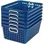 Really Good Stuff Large Plastic Book Baskets 13 by 10 by 5 6 Pack Navy Classroom Library Organizer Toy Storage MU