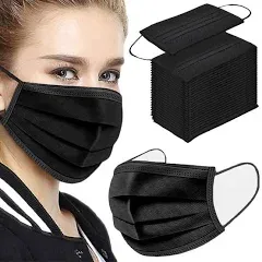 NNPCBT 100pcs 3 Ply Black Disposable Face Shield Filter Protection