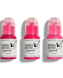 Perma Blend Tattoo Ink Set - Pink Lip Kit for Permanent Makeup - Tattoo Supplies for Lip Blush Microblading - Includes Raspberry, Lush & Bazooka Pink Tattoo Ink Pigment - Vegan (0.5 oz Each)